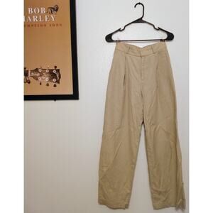Uniqlo Pleated Cotton Linen Blend Pants High Rise Wide Leg Beige Coastal S 24/25